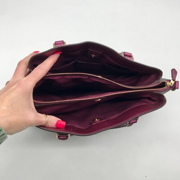 Coach Brown And Purple Monogram Convertible Satchel Bag F73292 - Picture 10 of 11